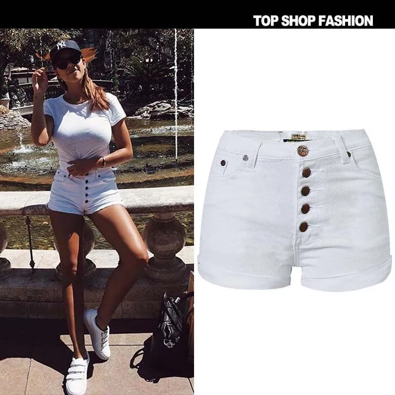 Whtie шорты с высокой талией высококачественные пляжные джинсы Hotpants для лета 2018