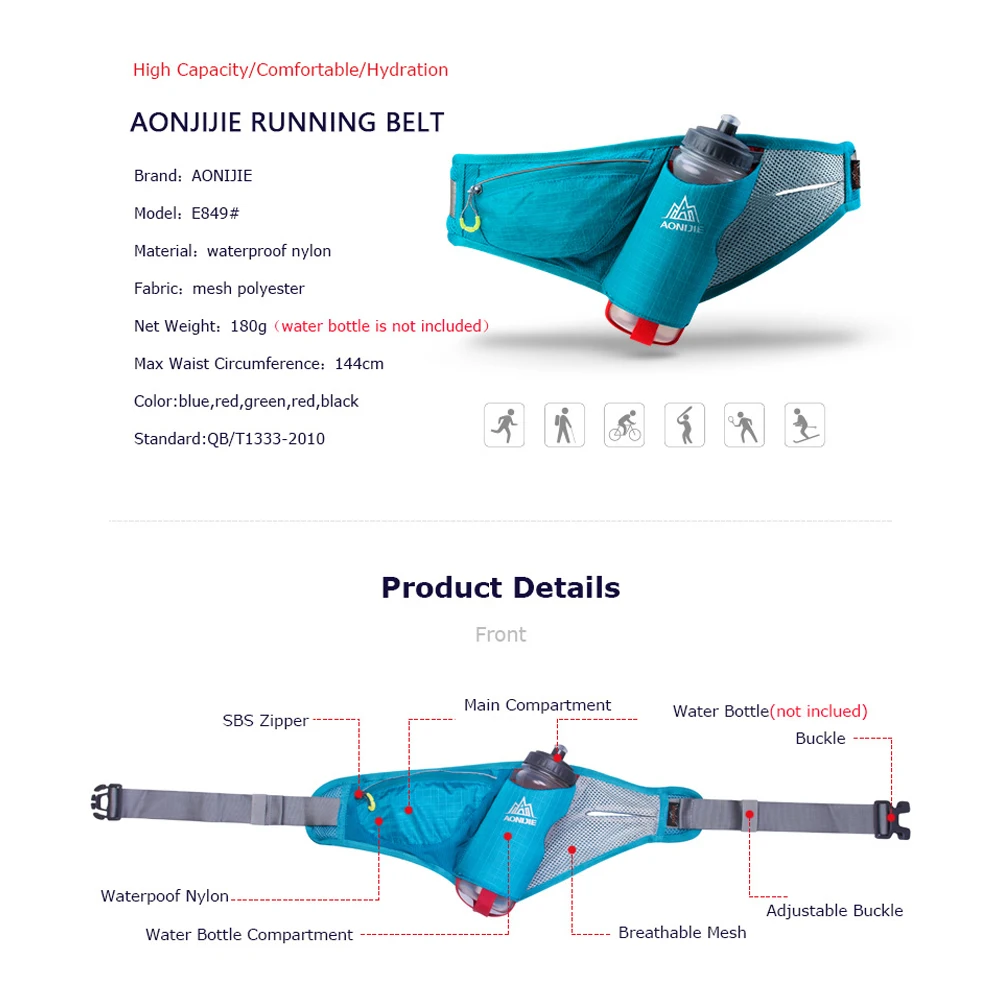  AONIJIE E849 Marathon Jogging Cycling Running Hydration Belt Waist Bag Pouch Fanny Pack Phone Holde - 32910562175