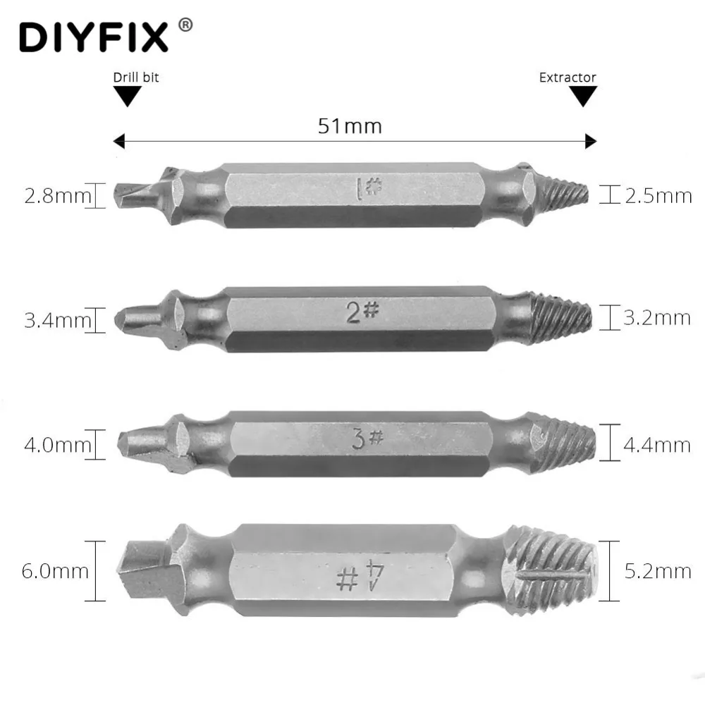 DIYFIX 1 #2 #3 #4 # экстрактор поврежденных винтов болтов HSS сверла набор направляющих