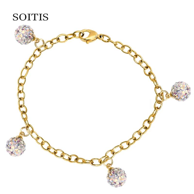 

SOITIS 316L Stainless Steel Bracelets with 4 Pcs Chanballa Gold-Color Female Link Chain Statement Bracelet Jewelry Gift for Her
