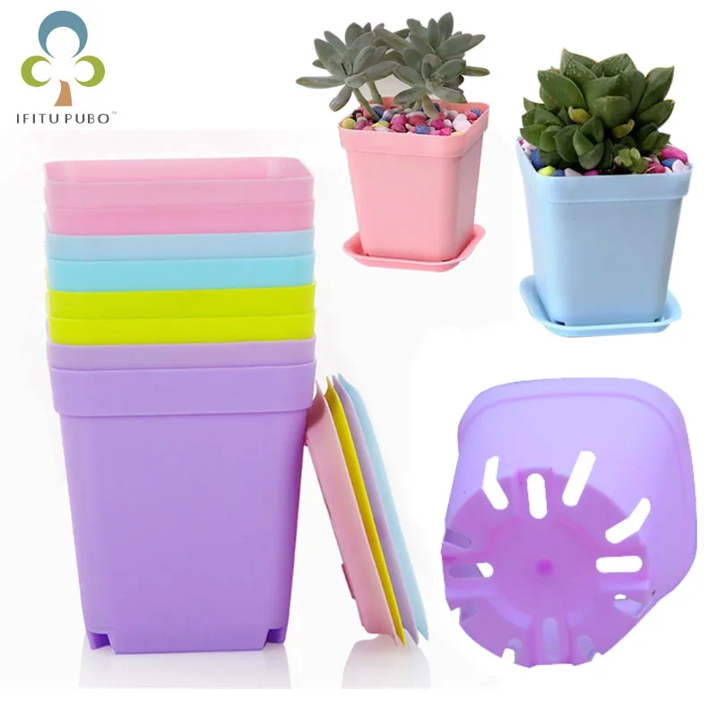 

5pcs flowerpot Square Plastic Flower Planter Flower Pots for Succulent plants Nursery Garden Desk Home Decor Candy Color GYH