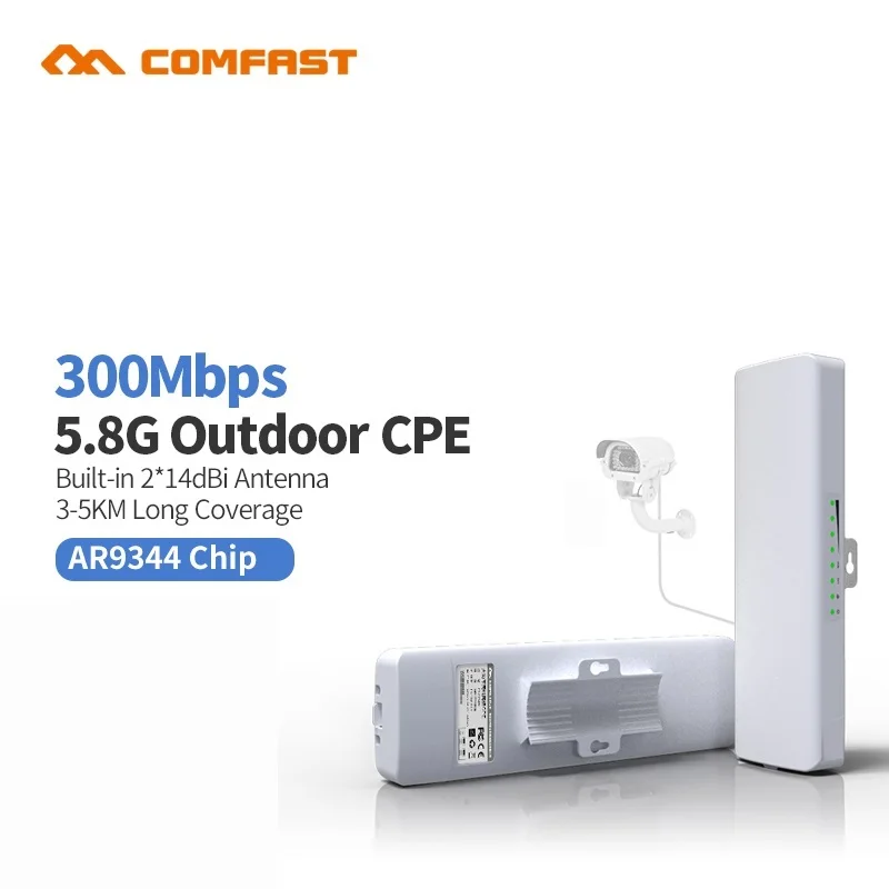 

EU Plug 300Mbps 5.8Ghz 3-5KM Long Range Wireless Outdoor CPE WIFI Router Access Point 2*14dBi WI-FI Antenna High Power Bridge
