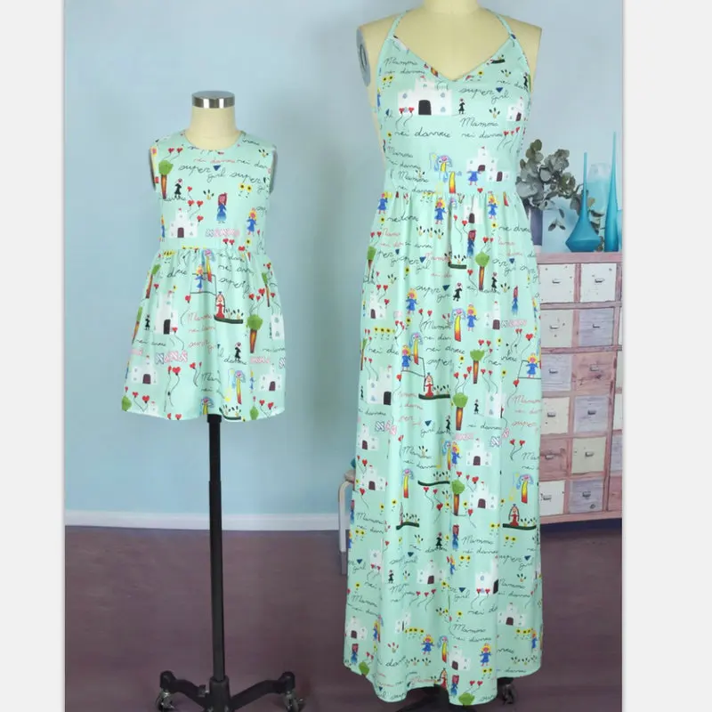 Mother Daughter Dresses 2018 Family Look Matching Outfits Printed Summer Dress Mom And Daughter Dress Mommy And Me Swim Clothes (5)