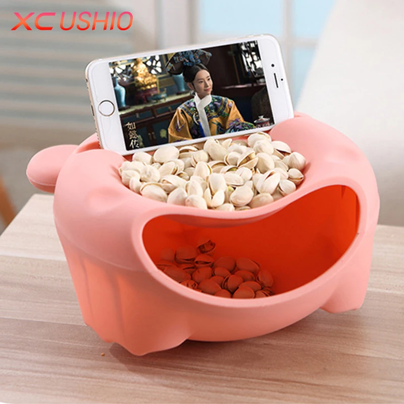 

New Creative Bear Style Snack Storage Box Double Layer Thickened Plastic Desktop Food Container Multifunctional Organizer