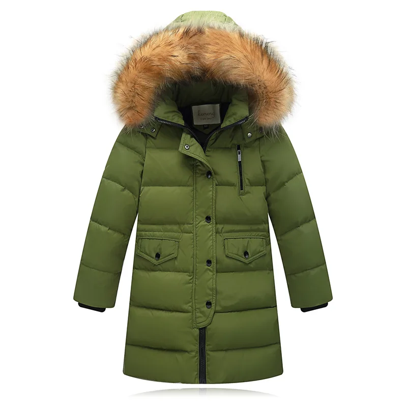 Г. Новая зимняя теплая детская длинная куртка-пуховик Детская пуховая куртка для девочек и мальчиков, верхняя одежда с капюшоном и воротником, пальто - Цвет: green2
