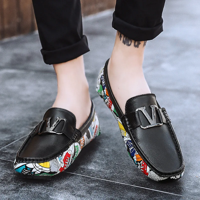 

Soft leather hip-hop leather beans shoes men's fashion personality British fashion cattle leather leisure shoes lazy shoes