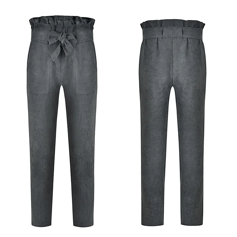 Slim Stripe Belt Office Ladies Trousers Casual Thin Pants For Women High Waist Khaki Green Pants Bow Design High Quality Slim Stripe Belt Office Ladies Trousers Casual Thin Pants For Women High Waist Khaki Green Pants Bow Design High Quality