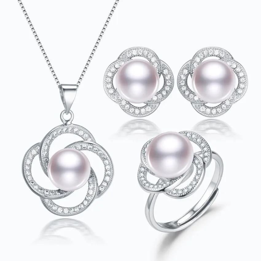 

Freshwater ring, pendant and earring pearl jewelry set real cultured genuine pearl set