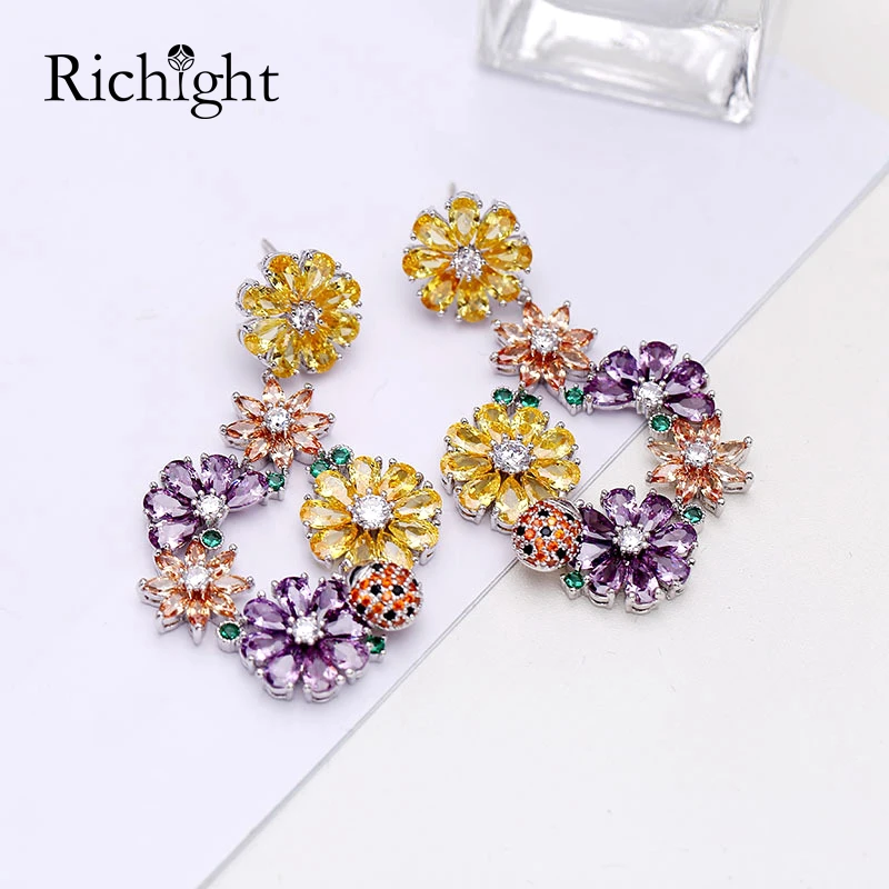 

Fashion Luxury Design Floral Earrings Women Dubai Wedding Jewelry Flower Dangle Earrings Indian Pretty Colored Crystal Earring