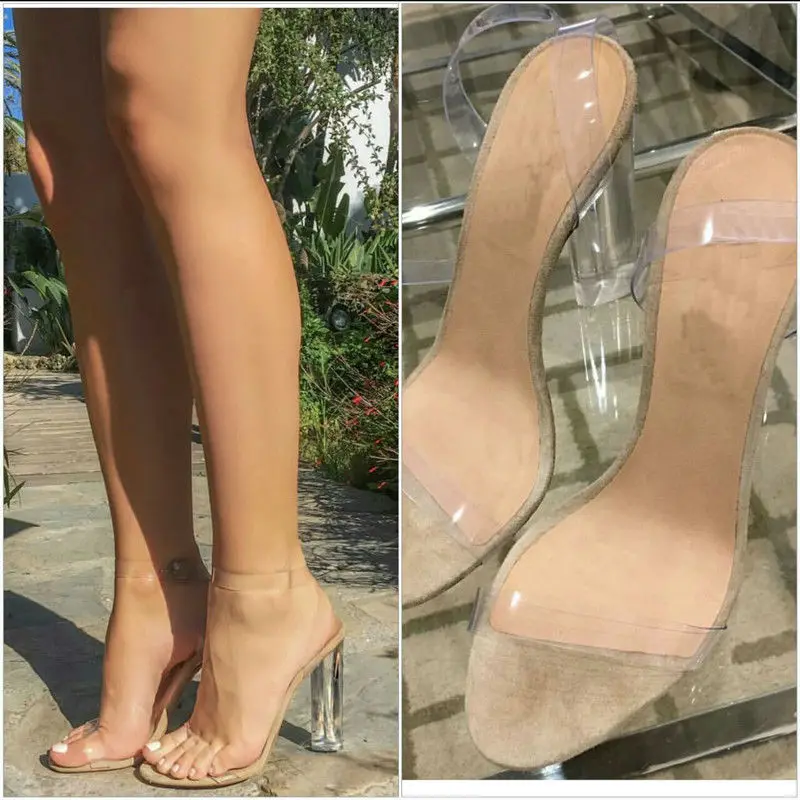 PVC Clear Sandals Wmen Chunky High Heels 2017 Fashion Shoes Celebrity Wearing Transparent High Heel Sandals Custom Colors