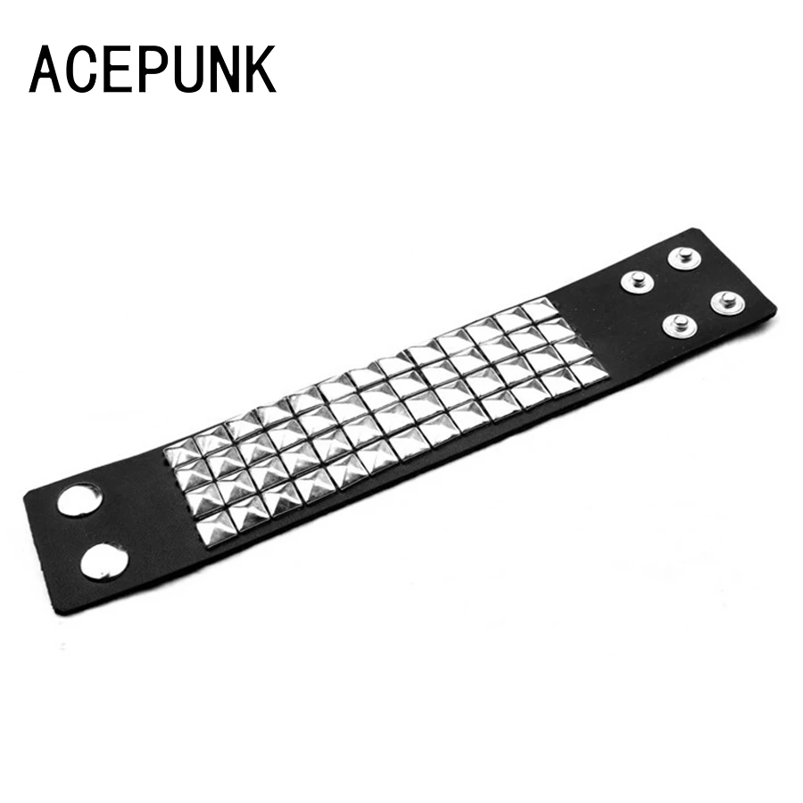 Bracelet jewelry Wide Punk Rivet Leather Bangle Rock 4 Rows Square Nails Wristband Adjustable Size Jewelry Bracelets & Bangle