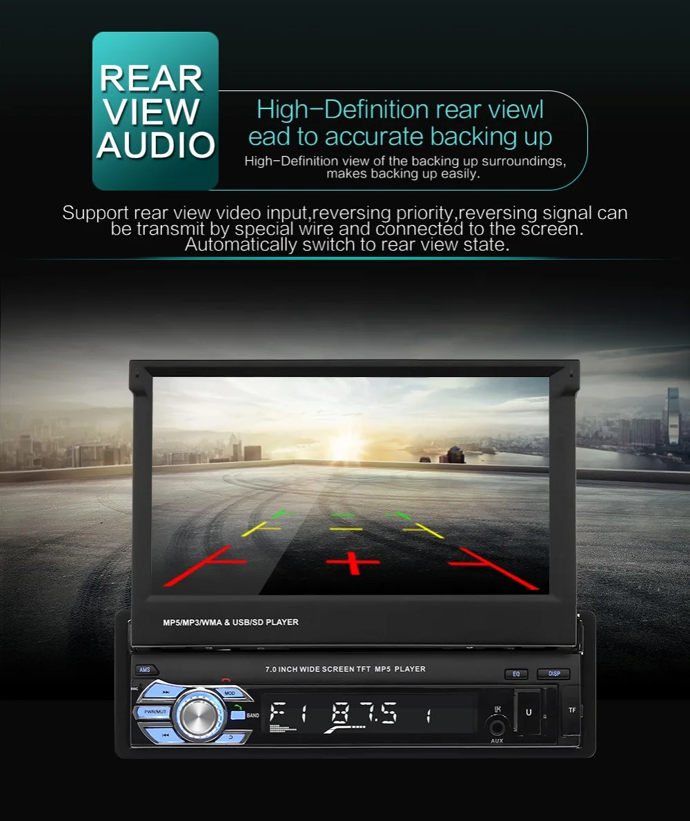Автомобильный стерео приемник 1din аудио Bluetooth радио с " HD выдвижной сенсорный экран монитор MP5 плеер SD FM USB камера заднего вида