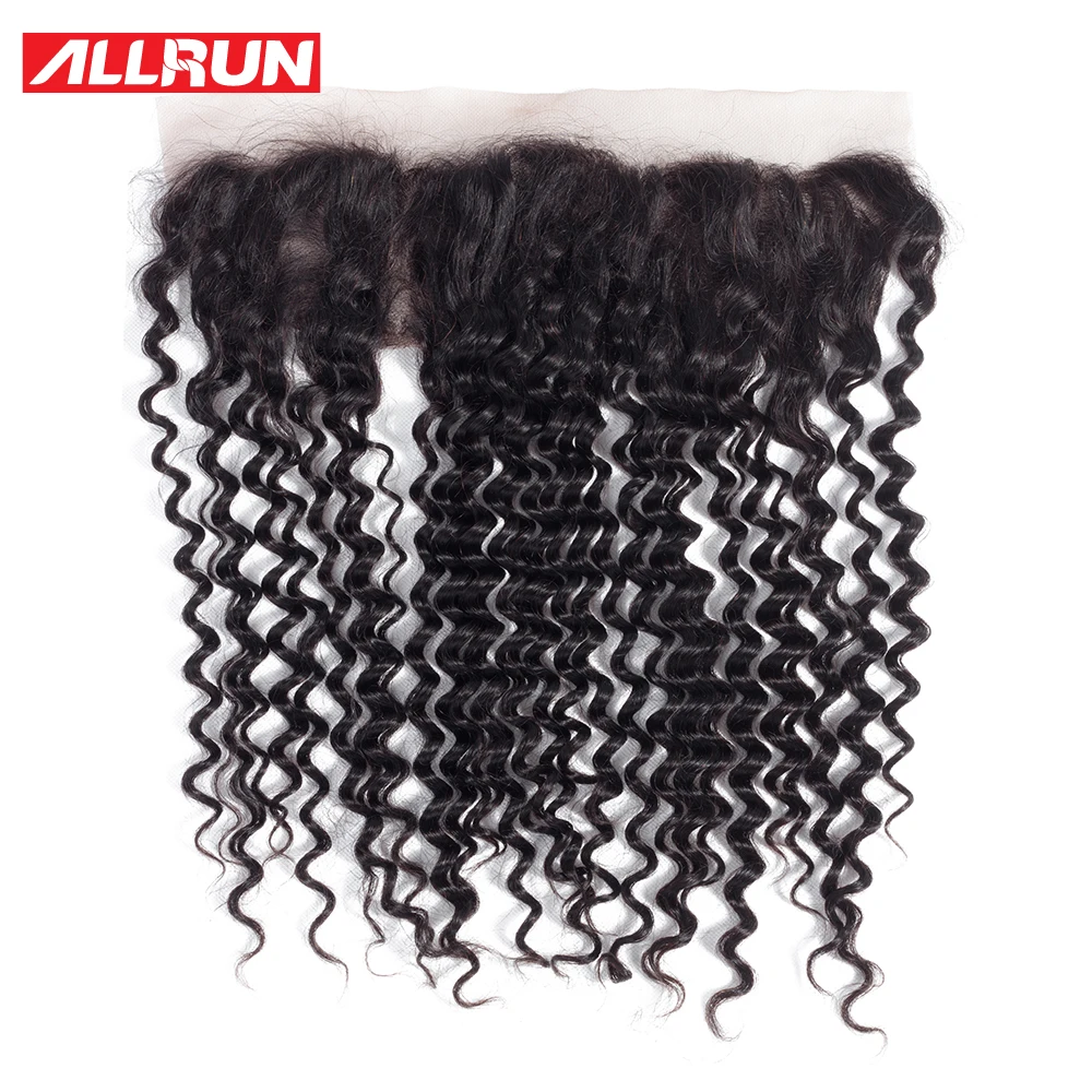 Allrun 13*4 Lace Frontal Closure With Baby Hair Peruvian Hair Pre-Plucked Deep Wave Non Remy Hair 100% Human Hair Lace Closures