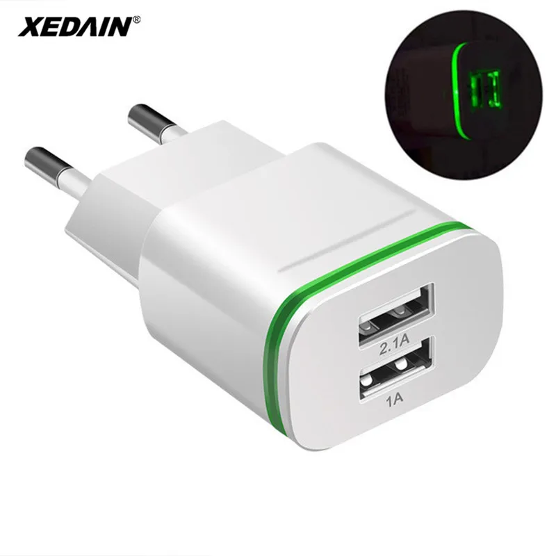 XEDAIN умный светодиодный светильник по стандартам ЕС/США штекер 2 Порты USB Зарядное устройство 5V 2.1A Быстрый Настенный адаптер для зарядки мобильного телефона, для iPhone samsung huawei
