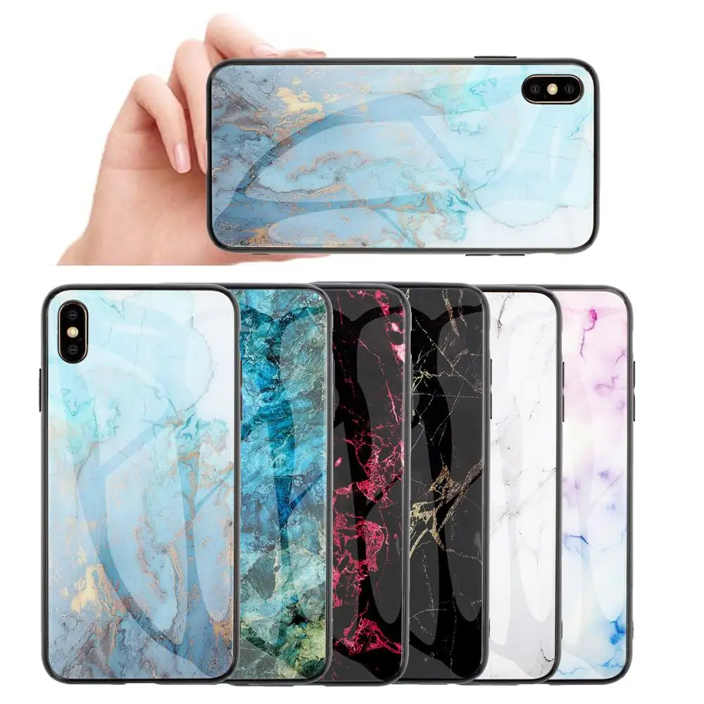 

Marble Tempered Glass Phone Case For iPhone 8 7 6S 6 Plus Girl Men Hard Cover For Apple iPhone X XR XS Max Coque Soft TPU Cases