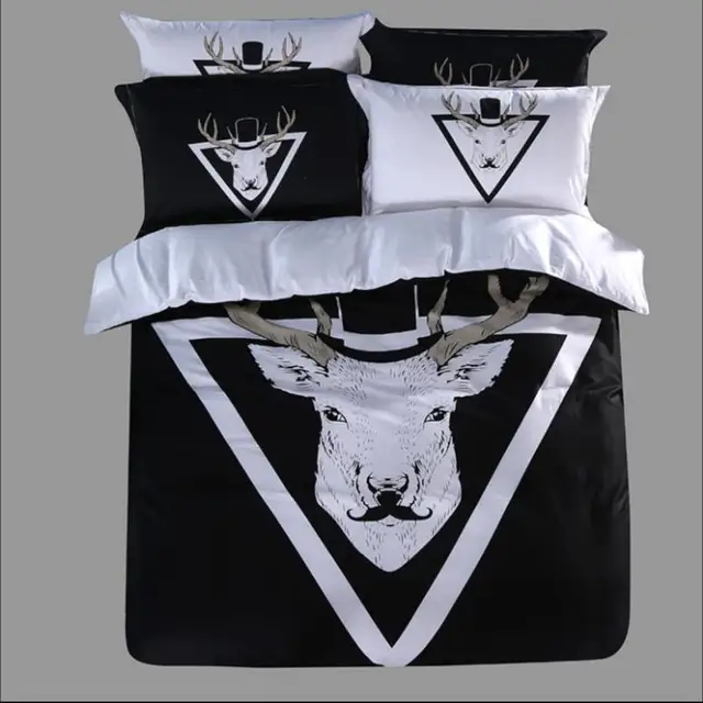 black and white crown bedding set king queen size Luxury 4pcs 100