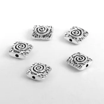 

DoreenBeads Zinc Alloy Spacer Beads Square Antique Silver Color Spiral 10mm( 3/8") x 10mm( 3/8"), Hole: Approx 1.4mm, 10 PCs