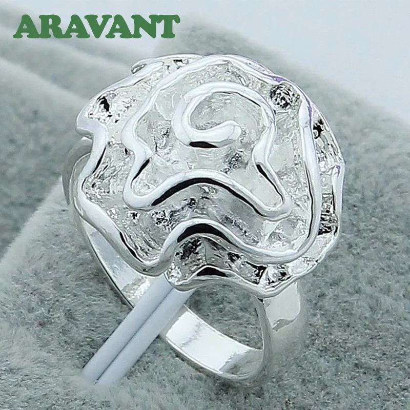 

925 Jewelry Silver Plated Rose Flower Rings For Women Wedding Fashion Jewelry