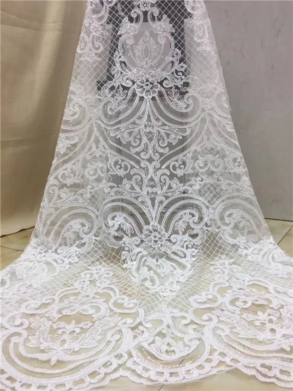 Fashion African Lace Fabric High Quality Pink Nigerian 2019 With sequins 5yards blue white | Дом и сад