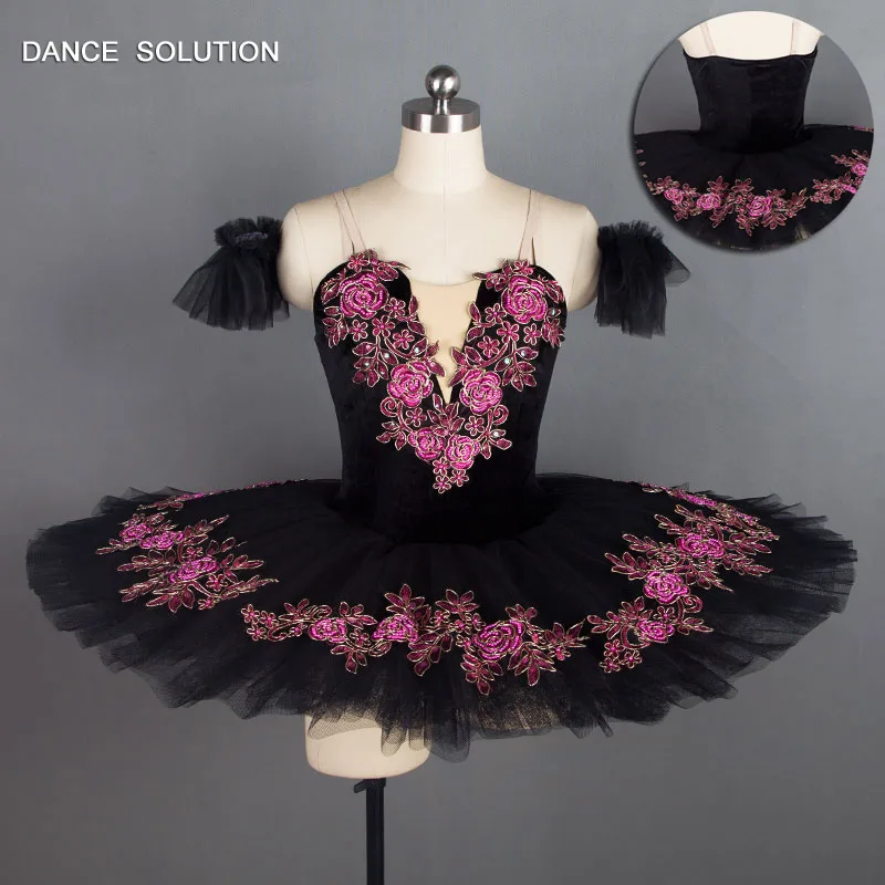 Black Stretch Velvet Bodice with Applique Professional Ballet Tutu for Girl &amp Women Ballerina Solo Costumes Dance Dress BLL023 |