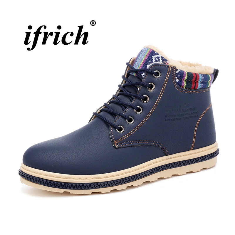 

2018 Hot Casual Shoes for Male Pu Leather Thick Cotton Boots Men Winter Fur Ankle Boots Male Discount Outdoor Trekking Boots