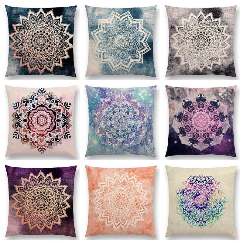 

Hot Sale Dreamy Rainbow Boho Gorgeous Mandalas Free Mind Savanah Prints Gold Nights Soul Throw Pillow Case