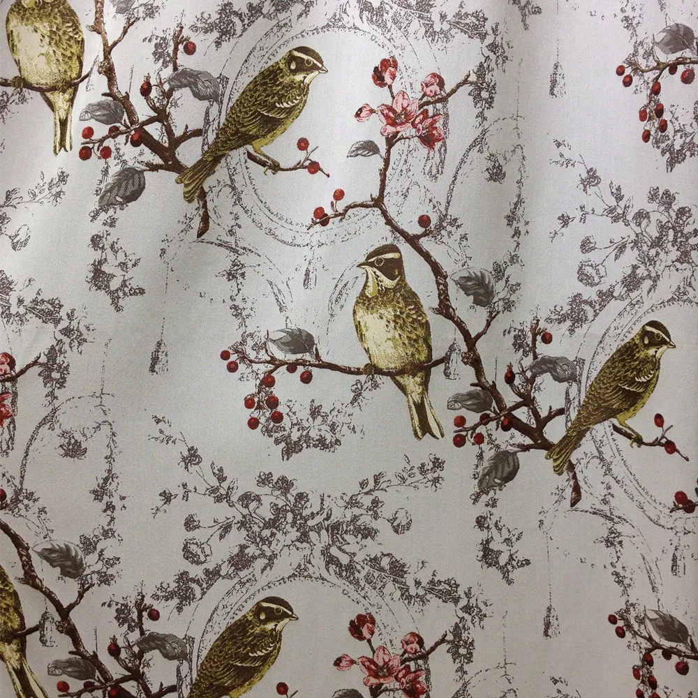 Vintage Birds Jacquard Woven Linen Like Curtain Fabric Drapery