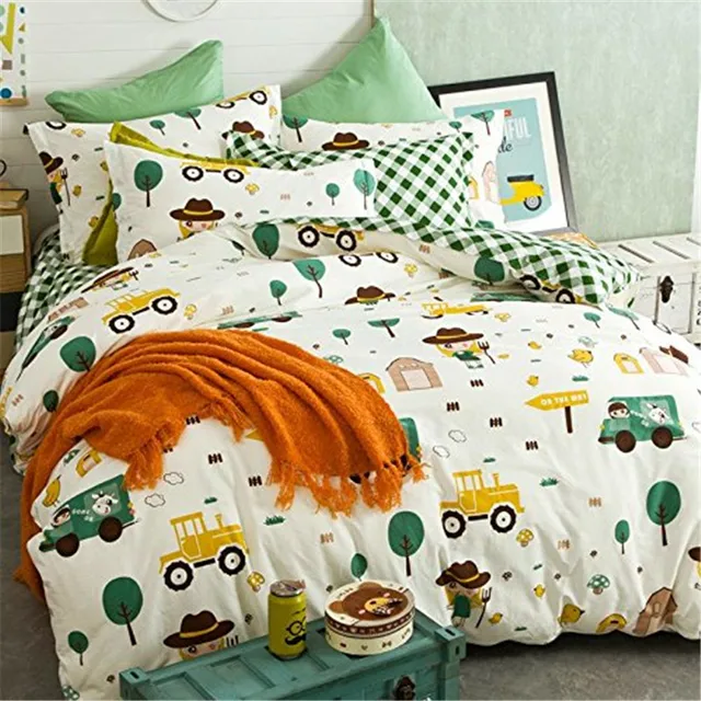 fadfay cotton kids boys trucks train bedding set cartoon duvet cover train sheet set full