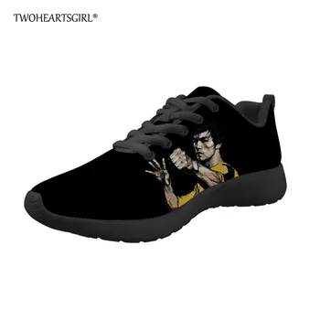

Twoheartsgirl Black Spring Summer Men Shoes Cool Bruce Lee Print Vulcanize Shoes Breathable Lace Up Male Mesh Sneakers Plus