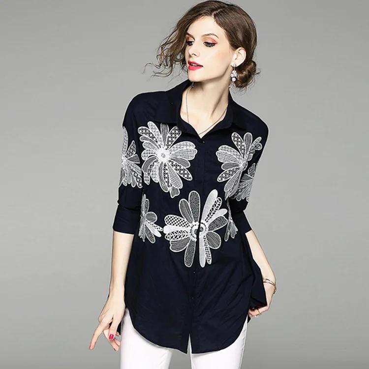 Buy Women Shirts High end Heavy Embroidery Cotton And Linen Blouse Shirt White