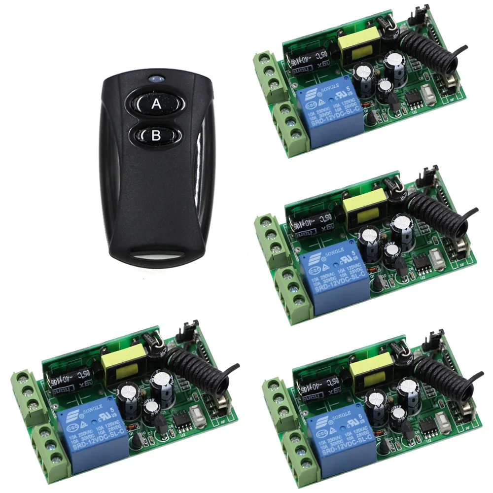 Hot Selling AC 85V 110V 220V 250V Wide Voltage 1CH RF Wireless Remote Switch 4 Receiver and Black 2Keys Transmitter 315/433Mhz Hot Selling AC 85V 110V 220V 250V Wide Voltage 1CH RF Wireless Remote Switch 4 Receiver and Black 2Keys Transmitter 315/433Mhz