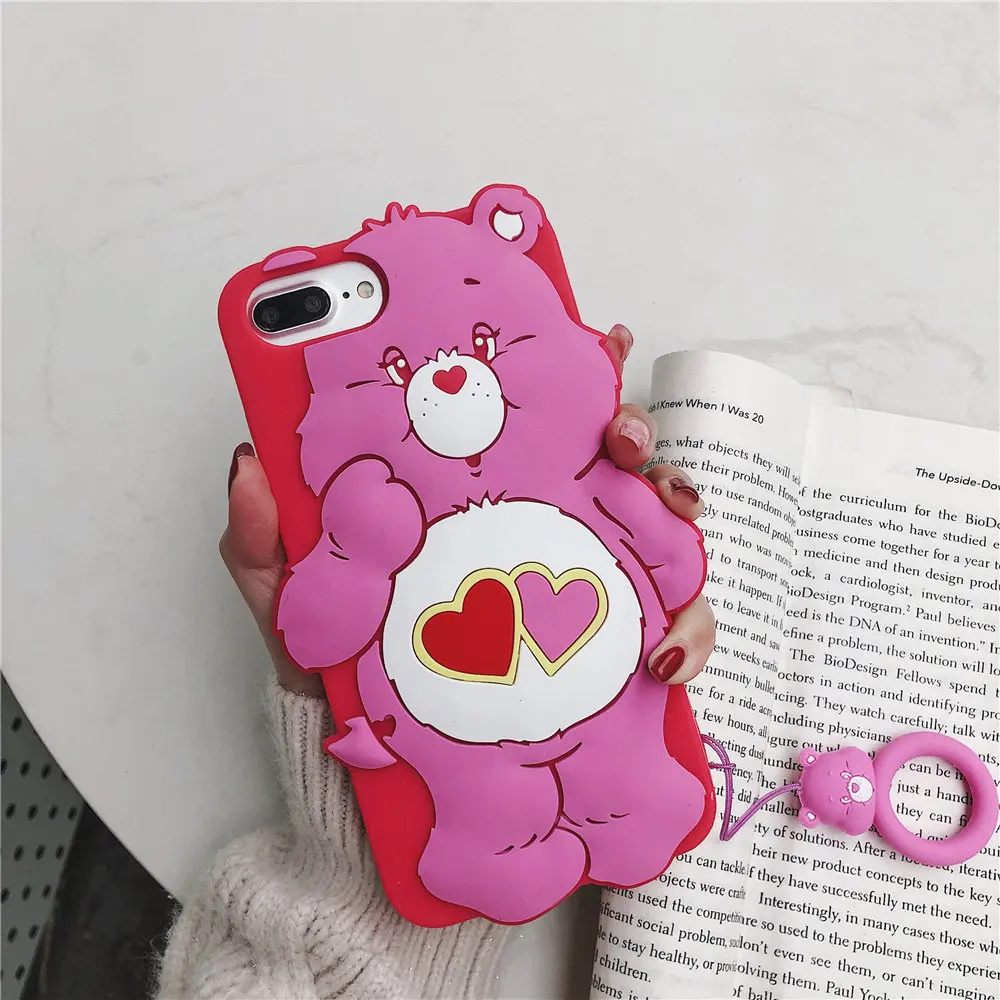 Чехол с медведями для IPhone XSmax XR XS X 8 8Plus 7 7Plus 6S 6 Rainbow bear, матовый Силиконовый мягкий чехол для телефона с кольцом на палец - Цвет: Red