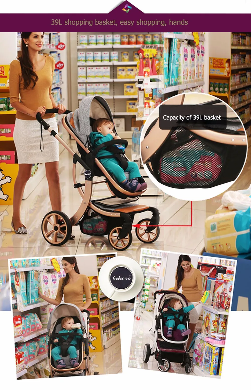 Carrinhos de Bebê Carrinho de Bebê Leve e Portátil de Alta Carrinho de Viagem Carro de Quatro Belecoo Presente Estoque Paisagem Passeio Temporada 7 Carrinho de 4 rodas
