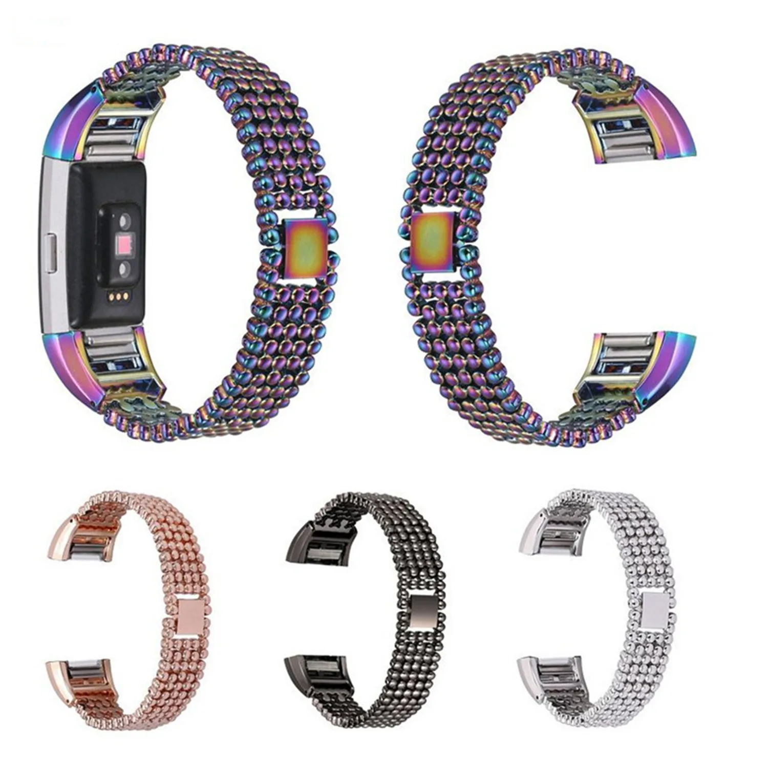 

stainless Steel Bead Style Bracelet Watch Band Strap Bracelet For Fitbit Charge 2 Smart Watch Band Replacement