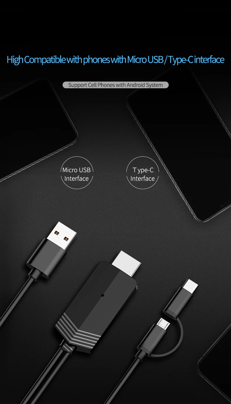 Самоклеющийся интерфейс для ТВ-кабеля Miro usb type-C экран Зеркальное для Apple IPhone X 8 8 plus 7 7Plus 6 6s HD tv адаптер для ISO tv SLd24