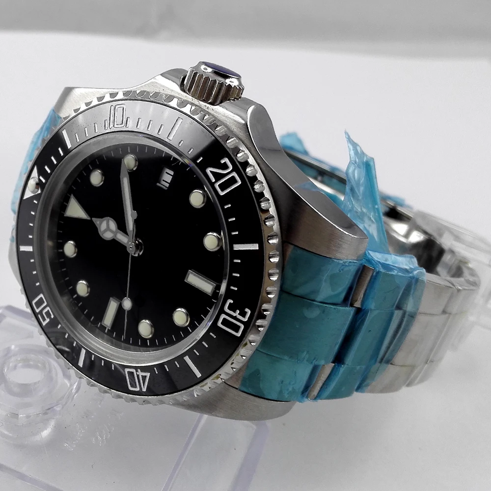 Часы Parnis 44 мм стерильный черный циферблат светящийся керамический ободок морской Homage Автоматический ход Мужские t мужские часы