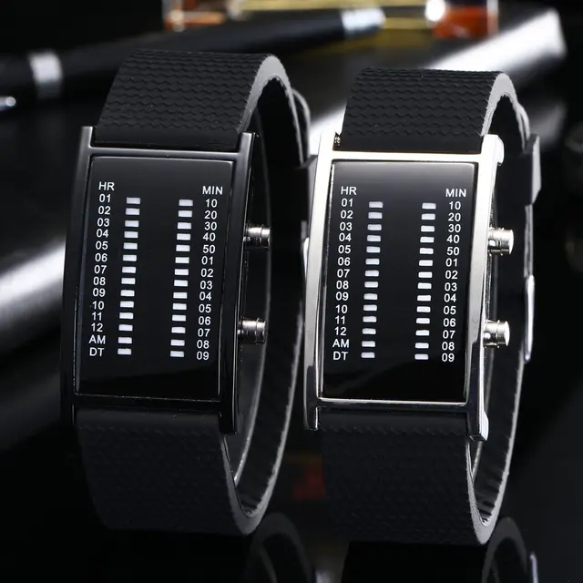 Luxury Lovers' Wristwatch Waterproof Men Women Rubber Strap Red Binary Luminous Luxury Lovers' Wristwatch Waterproof Men Women Rubber Strap Red Binary Luminous