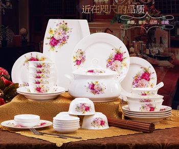 

Jingdezhen top ceramic dishes 28 pieces 56 pieces of bone china tableware gift plates for household dishe