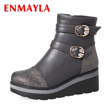 

ENMAYLA Fashion Women Wedges Buckle Ankle Boot Bling Crystal Platform Boots Women Motorcyle Boots Punk Rock Shoes Woman
