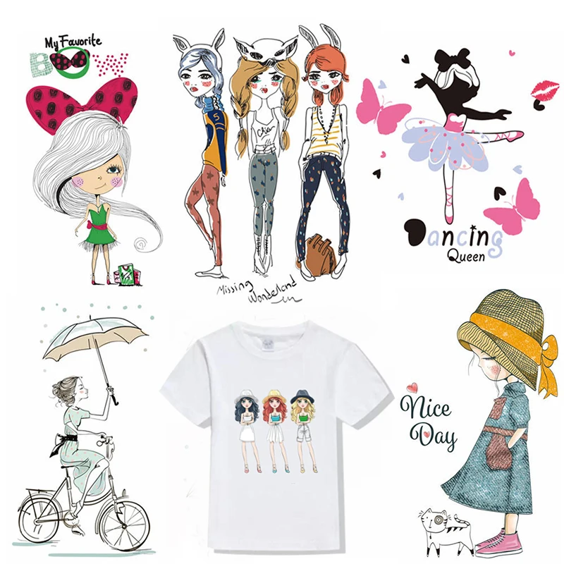

Iron-On Thermal Patches 1PC For Clothing Fashion Hot Sale Girl Heat Transfers Clothes Patches T-shirt Ironing Stickers