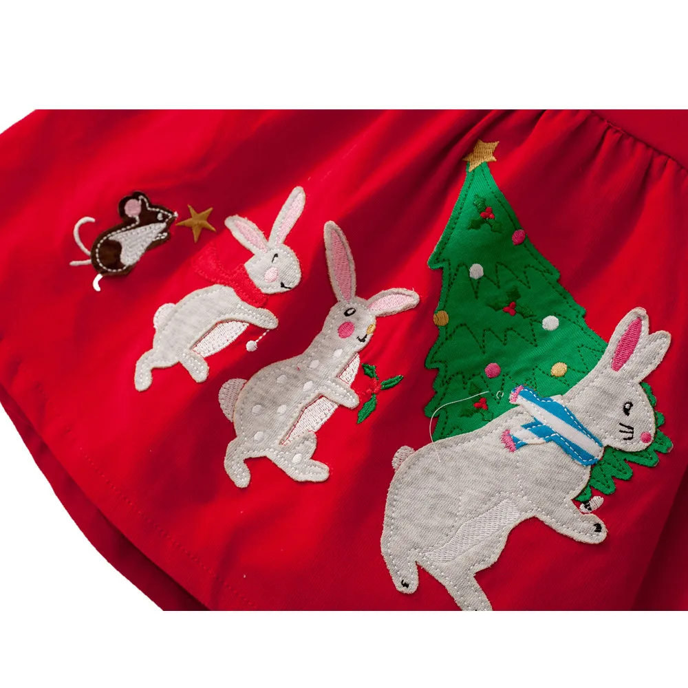 Little maven/детский бренд года; рождественское вельветовое платье с кроликом и пингвином для маленьких девочек; новогодние вечерние платья красного цвета без рукавов для девочек