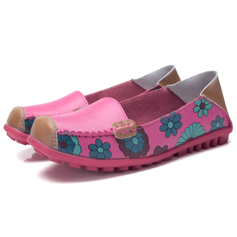 

2019 Spring Genuine Leather Black Yellow Orange Pink Blue White Women Loafers Flats Slip-on Print Casaul Shoes moccasins Ballet