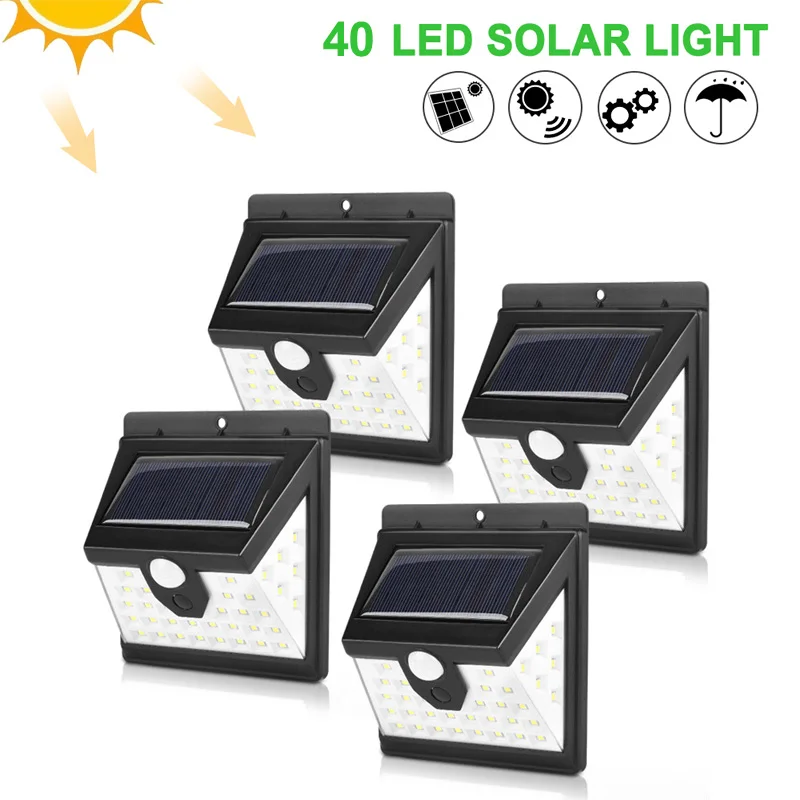 

40 LED Solar Powered Lamp Human Body Sensor 4pcs Solar Wall Light Outdoor Waterproof Energy Saving Landscape Garden Yard Lamps