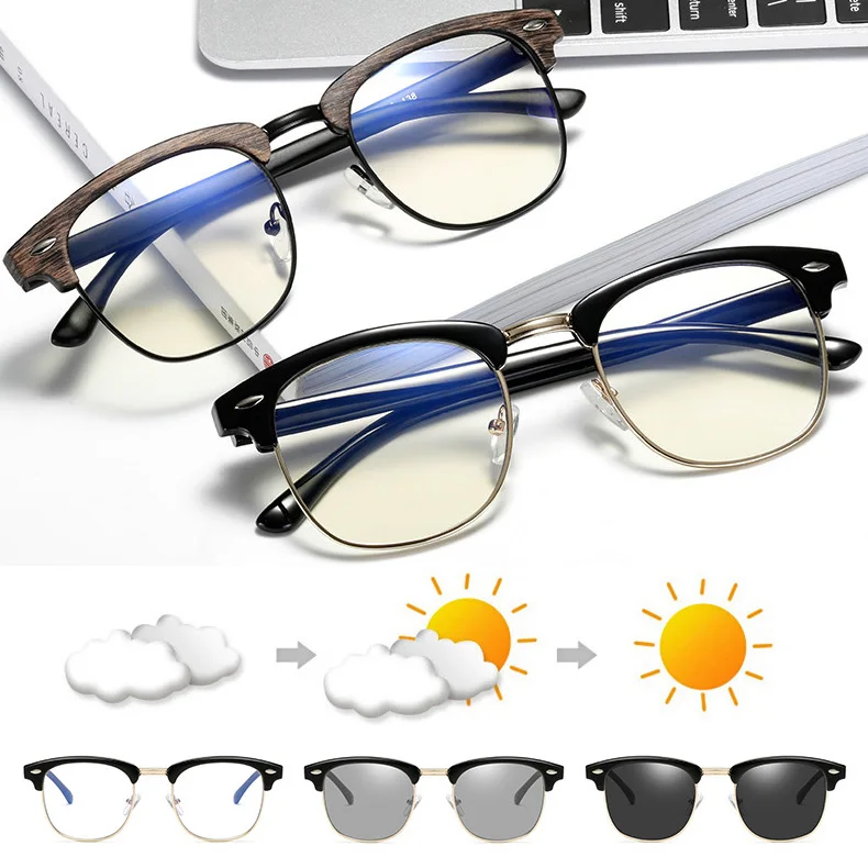 

Blue Light Blocking Glasses Computer Reading Glasses Photochromic Sunglasses Chameleon Sun Glasses Male Women Semi Rimless