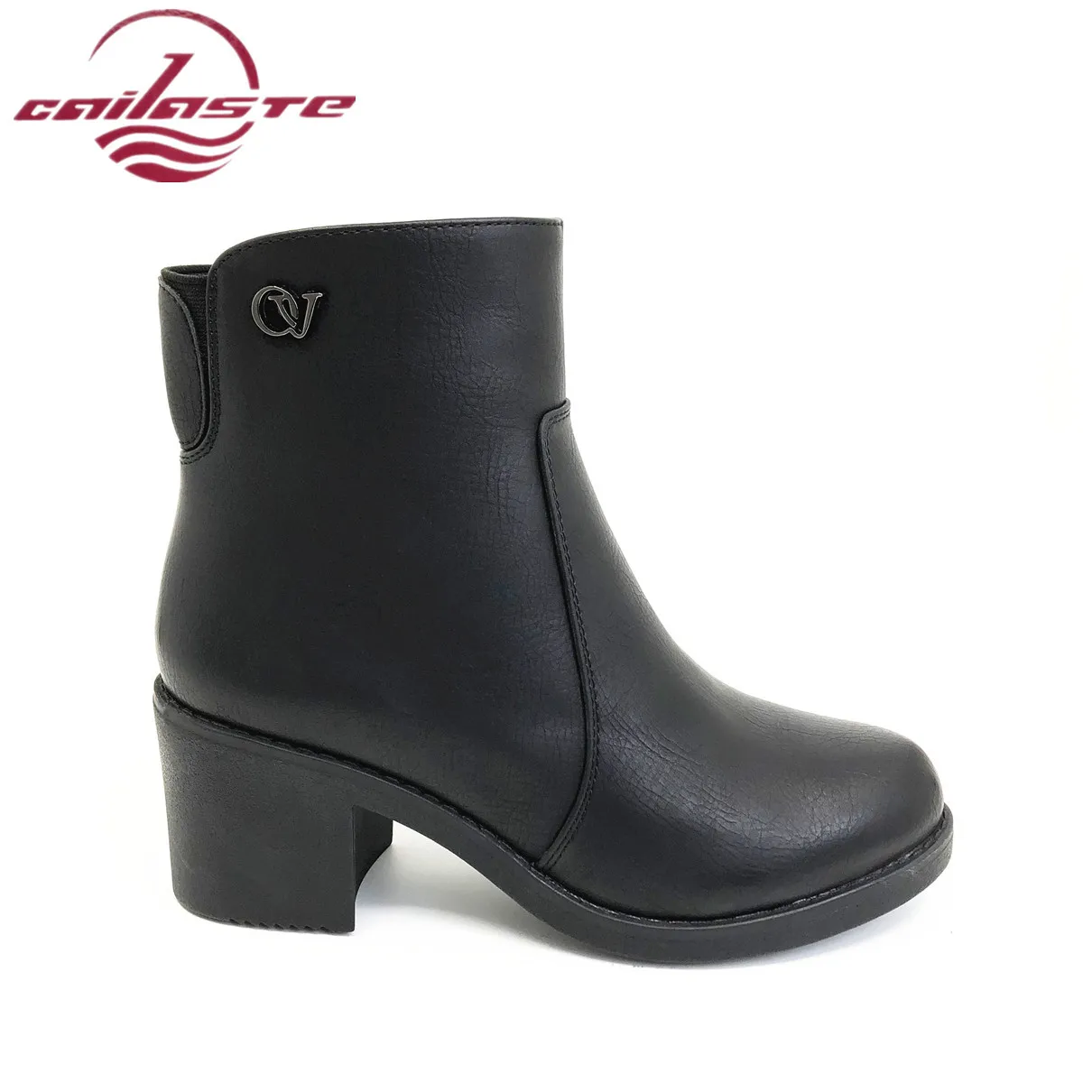 

CAILASTE 2019 New autumn high heel shoes platform zipper suede leather ankle boots adjustable elastic with heel non-slip shoes