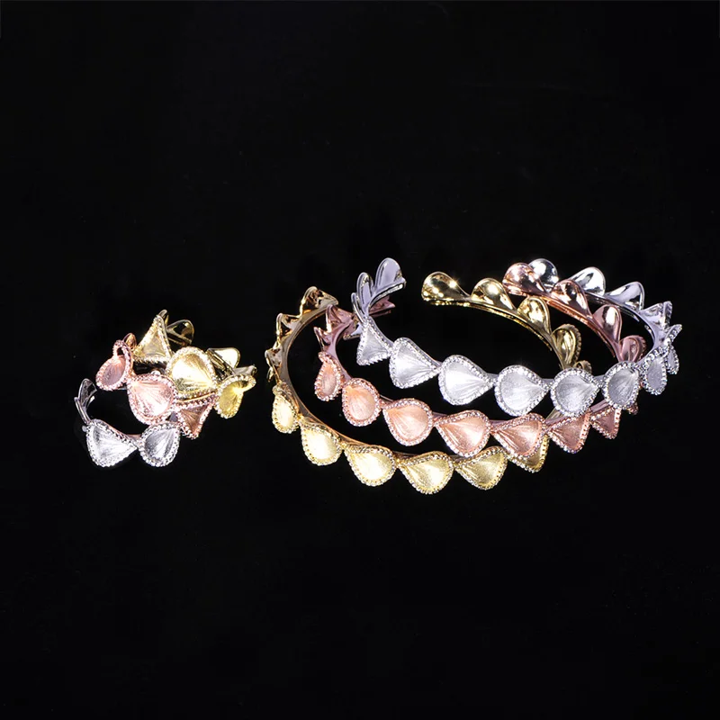 

6pc/ Set Luxury Leaf Shape Bracelet Ring Set Zircon 3 Color Copper Jewelry Sets African Party Women's Wedding Bridal Accessories