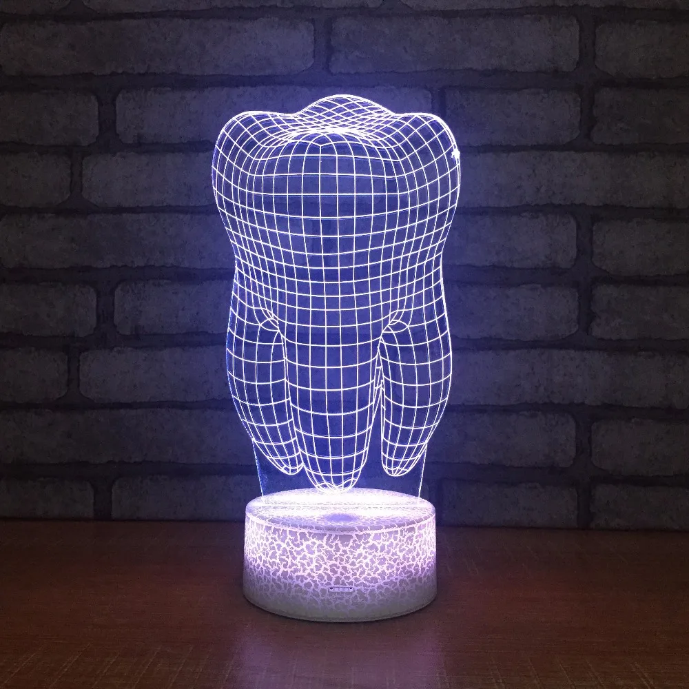 Креативная светодиодная 3D лампа с зубьями RGB Ночной светильник красочные детские