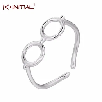 Kinitial 1Pcs Cute & Unique Round Glasses 925 Sterling Silver Ring Open Stacked Rings Sterling-silver-jewelry Teens Finger Gift