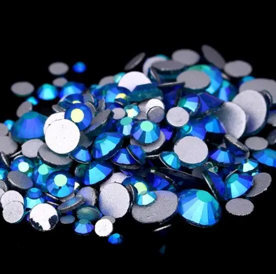

Blue Zircon AB ss3,ss4,ss5,ss6,ss8,ss10,ss12,ss16,ss20,ss30 Flat Back Crystal Non Hotfix Nail Art Rhinestones Decorations
