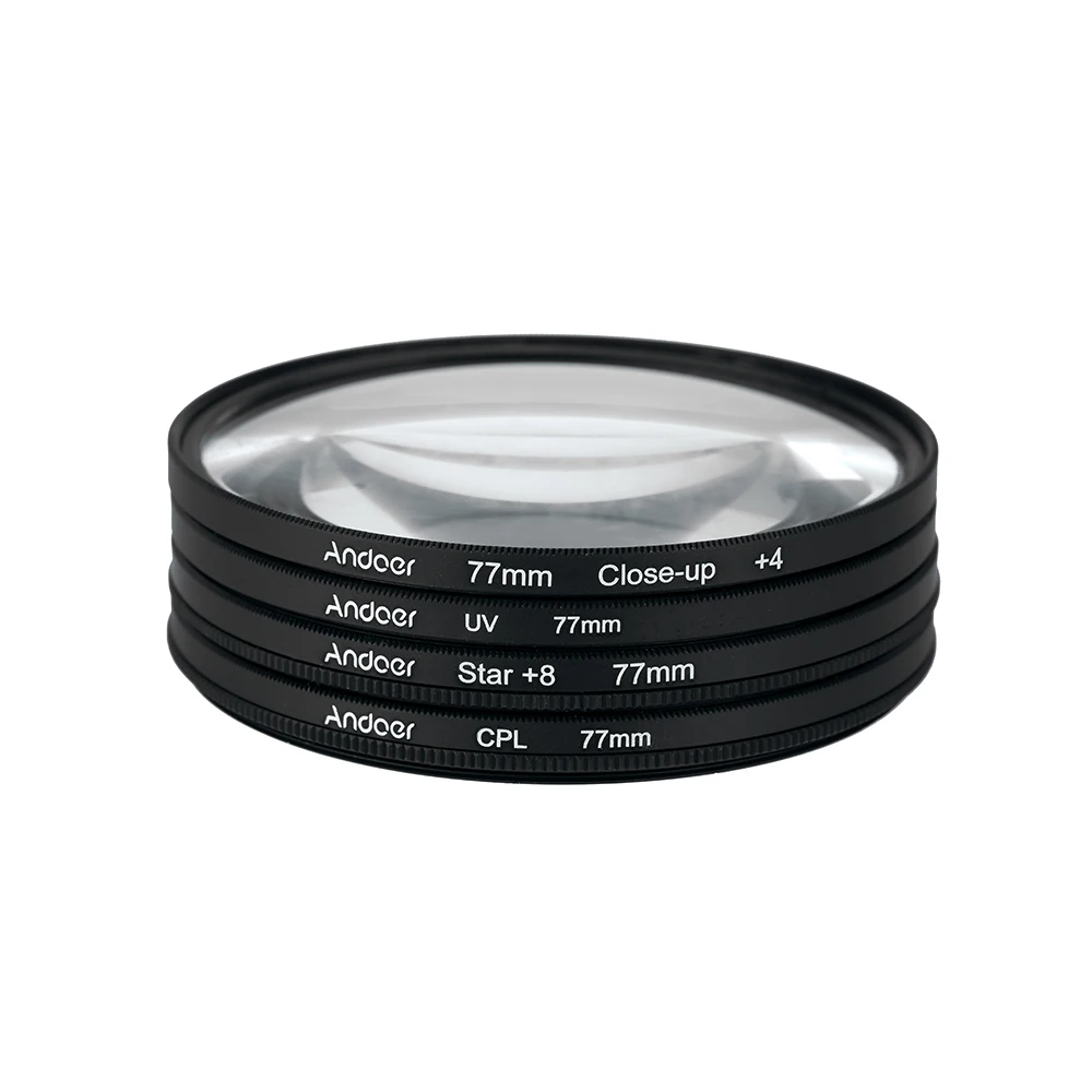 Andoer 77mm UV+CPL+Close Up+4 +Star 8 Point Filter Circular Polarizer